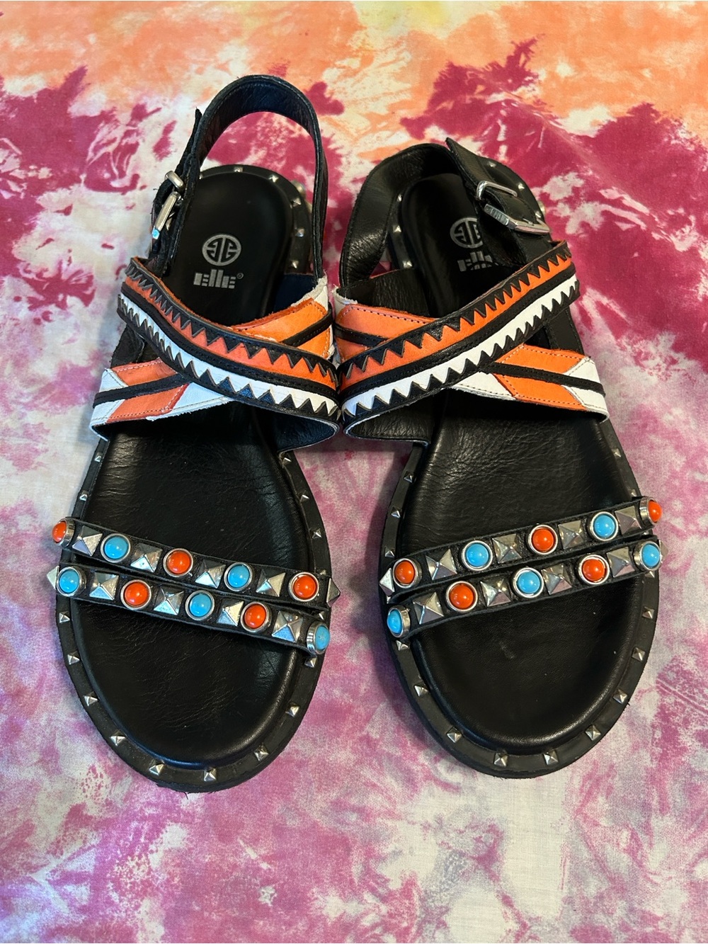 Leather embellished sandals size 39